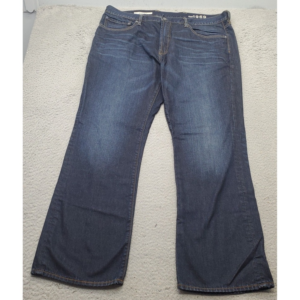 Gap 1969 Bootcut Jeans Mens 38x30 Blue Ringspun Denim Faded Whiskered Stretch